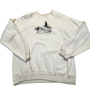 Vintage Croft & Barrow Eagle Mountain  Sweatshirt Men XL White Wildlife Scenic